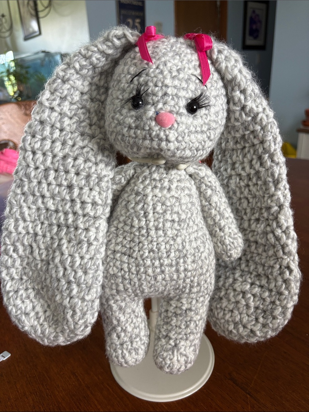 Handmade Crocheted Bunny Plush with Pink Accents
